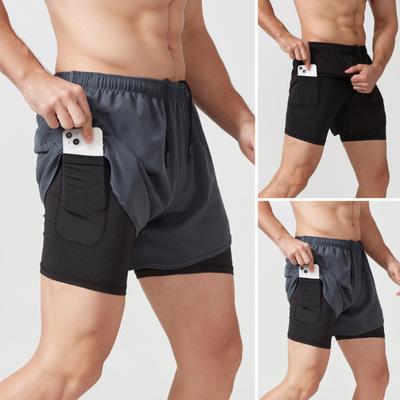 Men Sport Shorts Elastic Waist Multi-Pocket Double-Layered Sports Shorts Quick-Drying Anti-Exposure Shorts with Elastic Lining