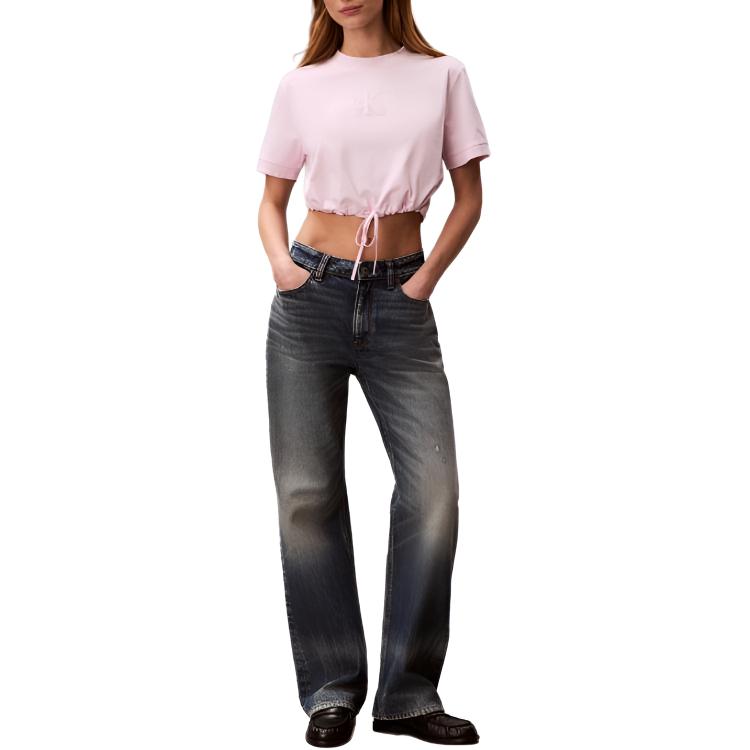 Calvin Klein Short Sleeve Solid Color Round Neck Crop T-Shirt Women tops 47F231G-8Z6