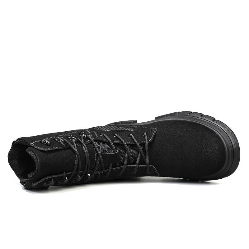 Men's High Top Leather Cowhide Wool Lined Warm Snow Boots with Non Slip Rubber Soles