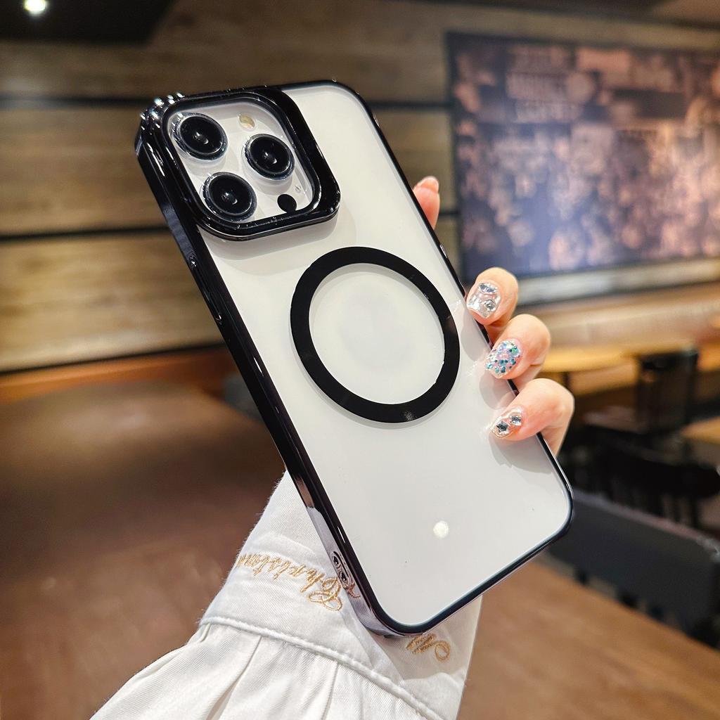 Applicable To IPhone 14 Glasses Bracket Lens Mobile Case Apple 15 Creative 12 Electroplating Transparent PC Hard Case
