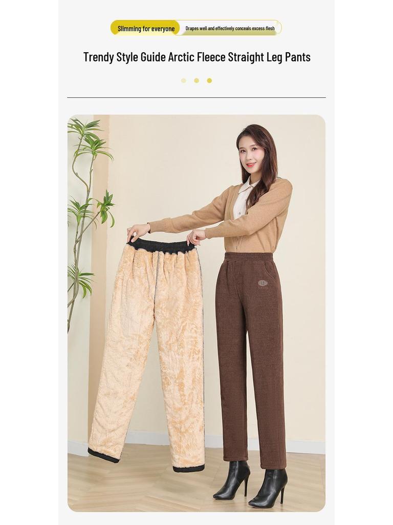 Plus Size Winter Velvet Pants for Middle-Aged Women - Warm, Loose, Casual Fit