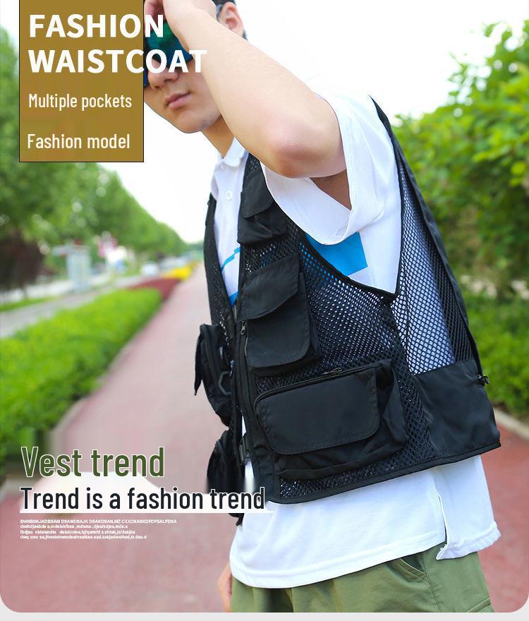 Men's Breathable Multi-Pocket Workwear Vest - Customizable Logo for Outdoor Volunteers