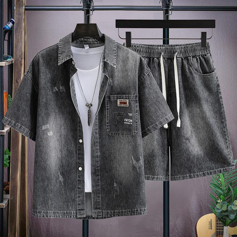 Men's High-Quality Summer Harajuku Denim Set: Shirt & Shorts (2026)
