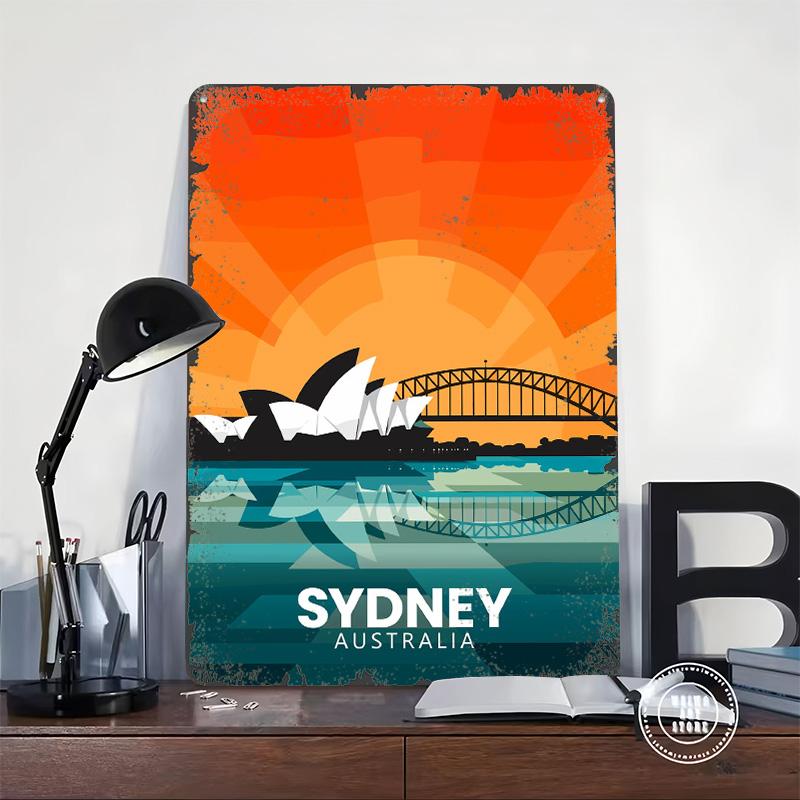 Sydney Australia Travel Printed Poster Customized Wall Art Retro Vintage Metal Tin Signs for Gaming Room Decoration Cozy Decor