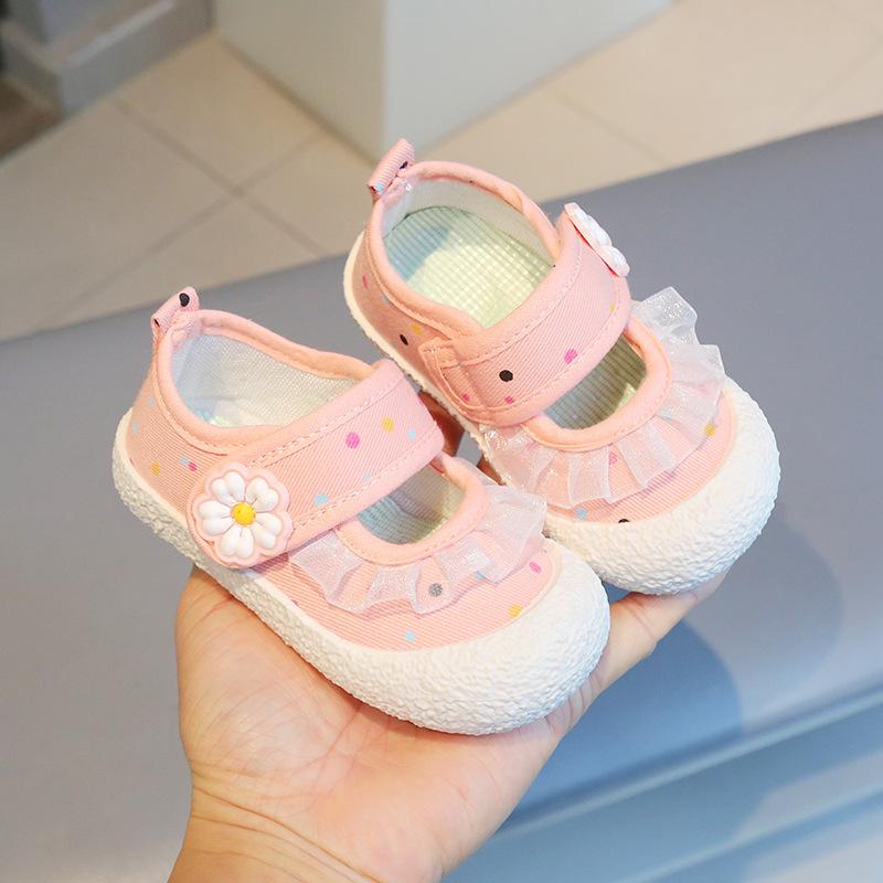 Girls Casual Shoes Toes Capped Lace Flowers Kids Princess Shoes Polka Dot 2025 Mew Fashion Children Flat Shoes Soft Size 20-31