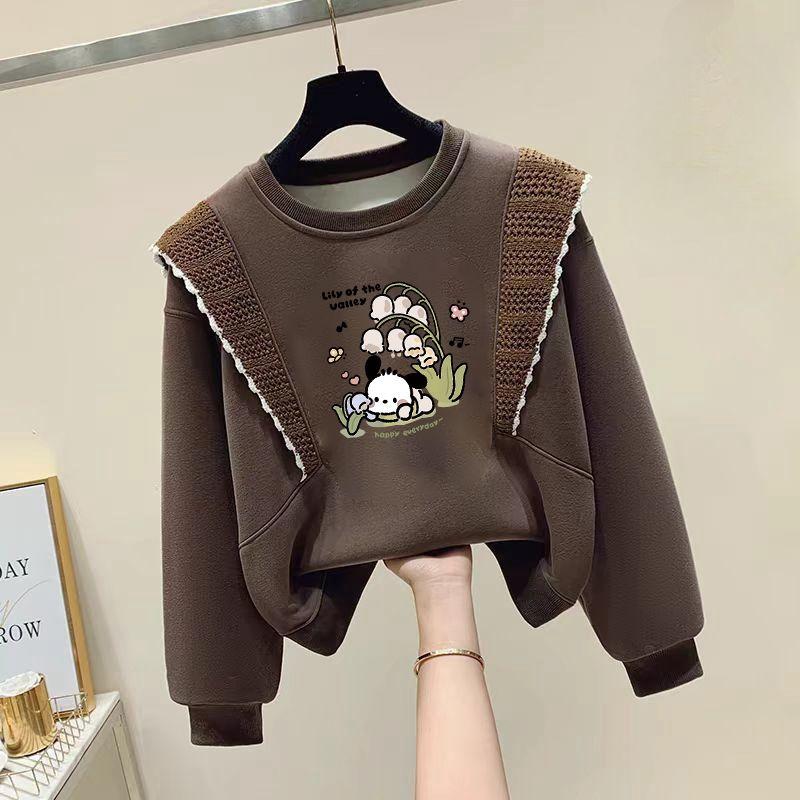 Children's Casual Cartoon Puppy Hoodie Autumn and Winter Girls' Fashionable Ruffled Long-sleeved Coat