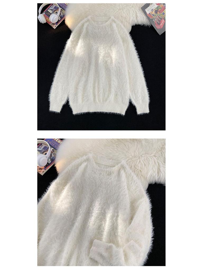 Men's Trendy Soft & Fluffy Knit Sweater - Solid Color, Lazy Style, Thickened for Autumn/Winter