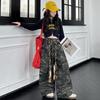 Girls' Retro Camo Waist-Tie Wide Leg Jazz Dance Cargo Pants - 2025 Autumn Fashion