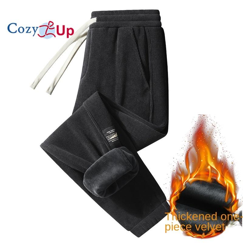 

Затишні вельветові повсякденні штани для чоловіків із вільними зав’язками, осінні та зимові великі плюшеві та потовщені універсальні спортивні штани 9XL чорний