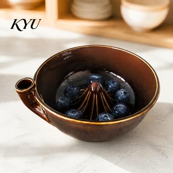 Gift for New Home And Birthday Self Spinning Berry Washing Bowl, 360 Degree Vortex Cleaning Versatile Serving Bowl Snacks Drain Spinner, Ceramic Fruit