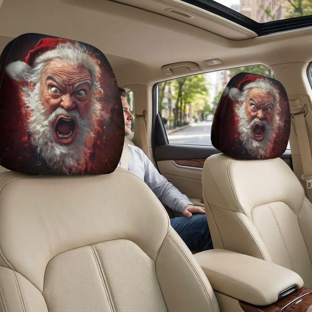 2PCS Cartoon Santa Claus Car Headrest Cover Elastic Headrest Cover Christmas Decoration