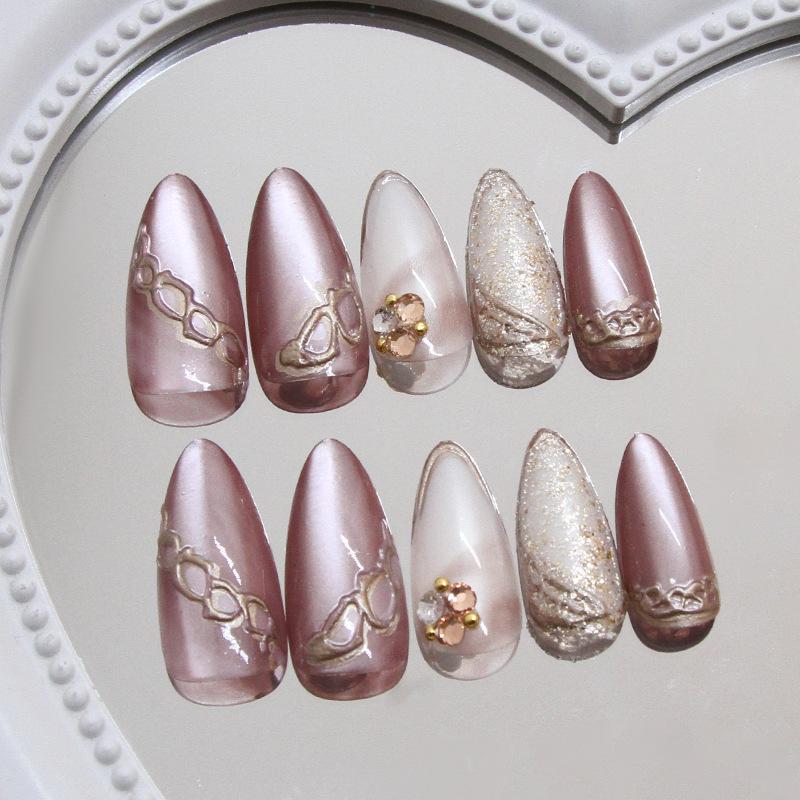 Brown smudge diamond cat's eye sparkle romantic autumn and winter three-dimensional metal atmosphere wearing armor diamonds 24 pieces