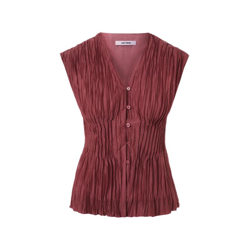 Elegant French Style V-Neck Sleeveless Blouse L