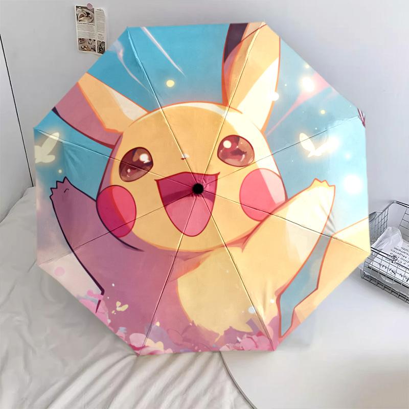 Pikachu-Muster, automatischer Klappschirm, tragbares und faltbares Design, 8 Rippen, ein Weihnachts- oder Geburtstagsgeschenk.