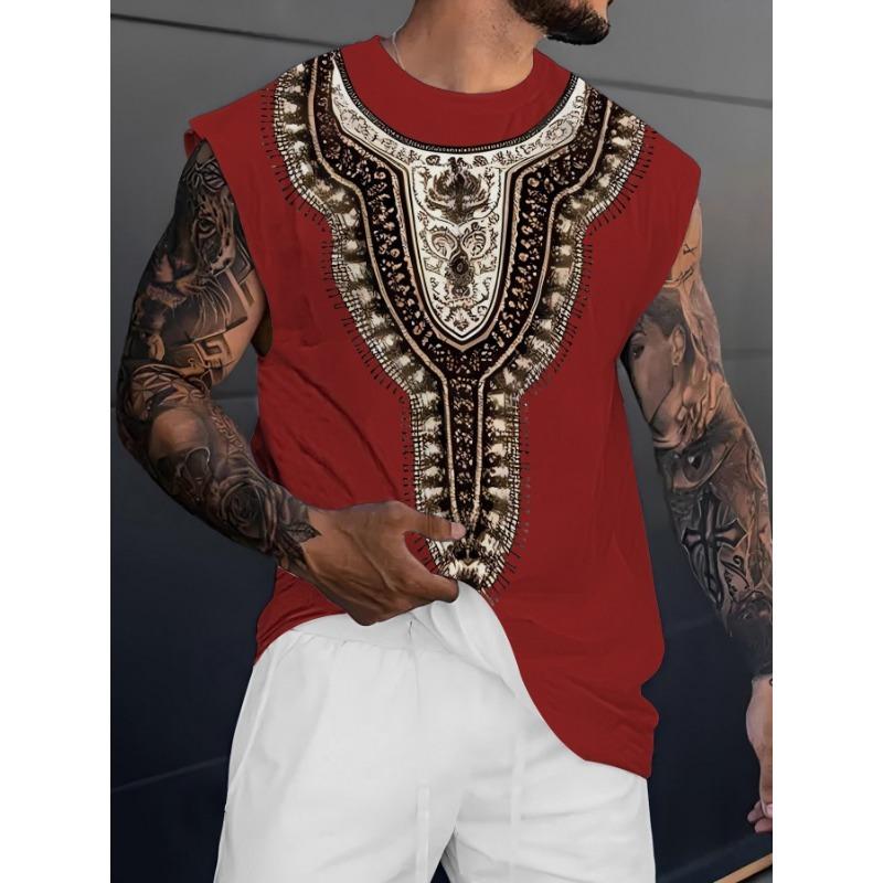 White Men's Vest with Casual 3D Printed Minimalist Pattern, Ideal for Summer Outdoor Leisure Sports And Seaside Vacations