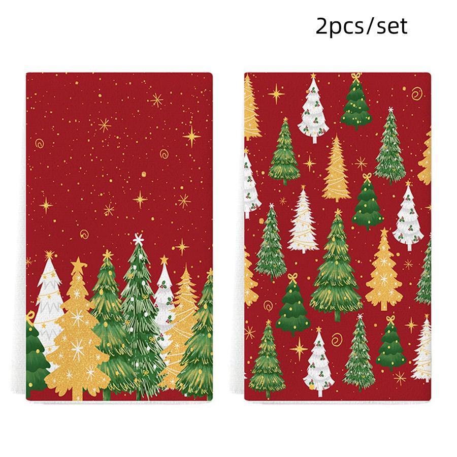 

Рождественские кухонные полотенца Рождественские елки Кухонные полотенца Посудные полотенца Красные полотенца с рождественскими елками Украшение для вечеринки Ручные полотенца 2/4 шт.