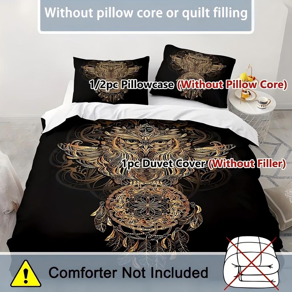 Comforter Golden Abstract Owl Pattern 3D Printed Retro Style Breathable Bedding Set Luxury Home Textile
