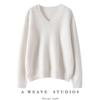 2025 Korean-Style Thick Cashmere V-Neck Loose Sweater - Women's Autumn/Winter Knit with Drop Shoulders and Long Sleeves.