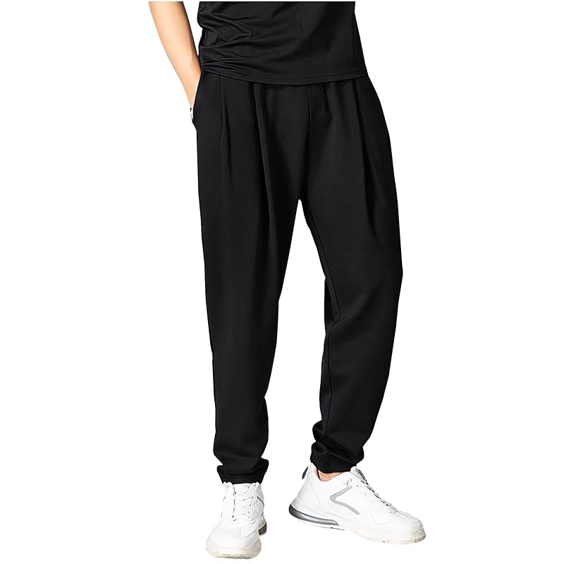 

[X-cross] cross easy pants men s stretch Relaxing extend black outdoor street fashionable Hemmed Room wear Thin Plain color tapered room pants soft