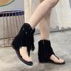 Retro Dames Zomer Nieuwe Stijl met Verhoogde Hoogte en Rits aan de Zijkant Visgraat Klittenband Sandalen