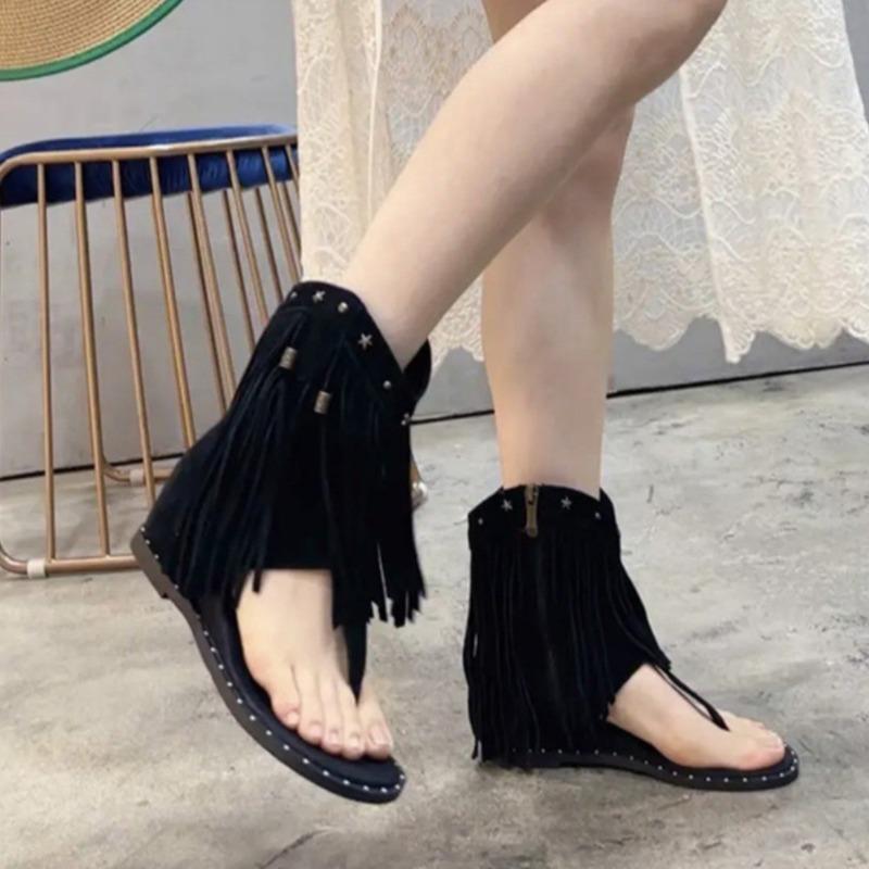Retro Dames Zomer Nieuwe Stijl met Verhoogde Hoogte en Rits aan de Zijkant Visgraat Klittenband Sandalen