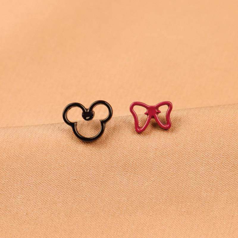 Sweet Asymmetrical Mickey Bow S925 Silver Stud Earrings - Fun Cartoon Ear Jewelry B851