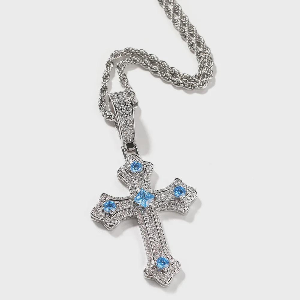 European & American Hip-Hop Cross Pendant Necklace with Diamonds