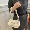 PU Leather Cloud Shoulder Bag Korean Style Pleated Handbag Pearl Chain Crossbody Bag  Office Worker