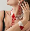 Sweet Cool Goth Blood Dripping Fringed Necklace Choker Halloween Blood Imitation Pearl Beaded Necklace