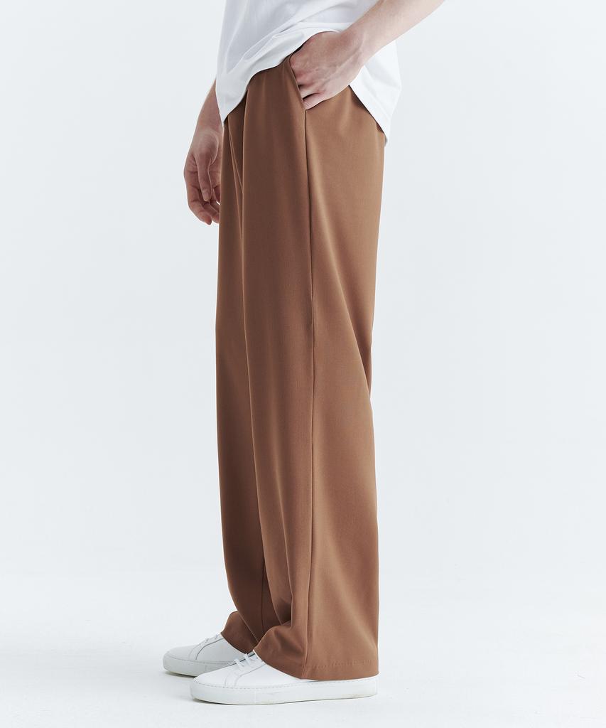 WHOLOVESART Unisex Essential Wide Elastic Waist Slacks Camel
