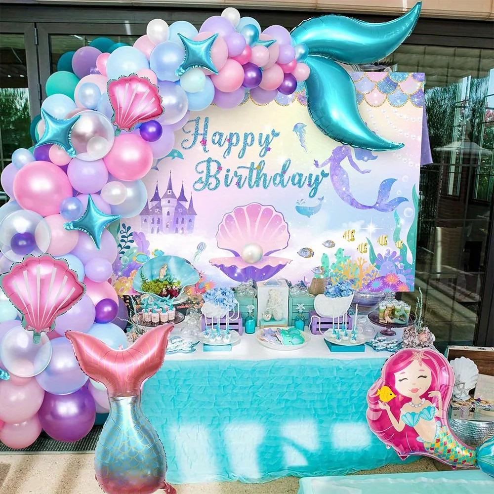 DecorVerve 137 Pieces Mermaid Balloon Garland Arch Kit Princess Birthday Party Decoration Indoor and Outdoor Balloon Decoration