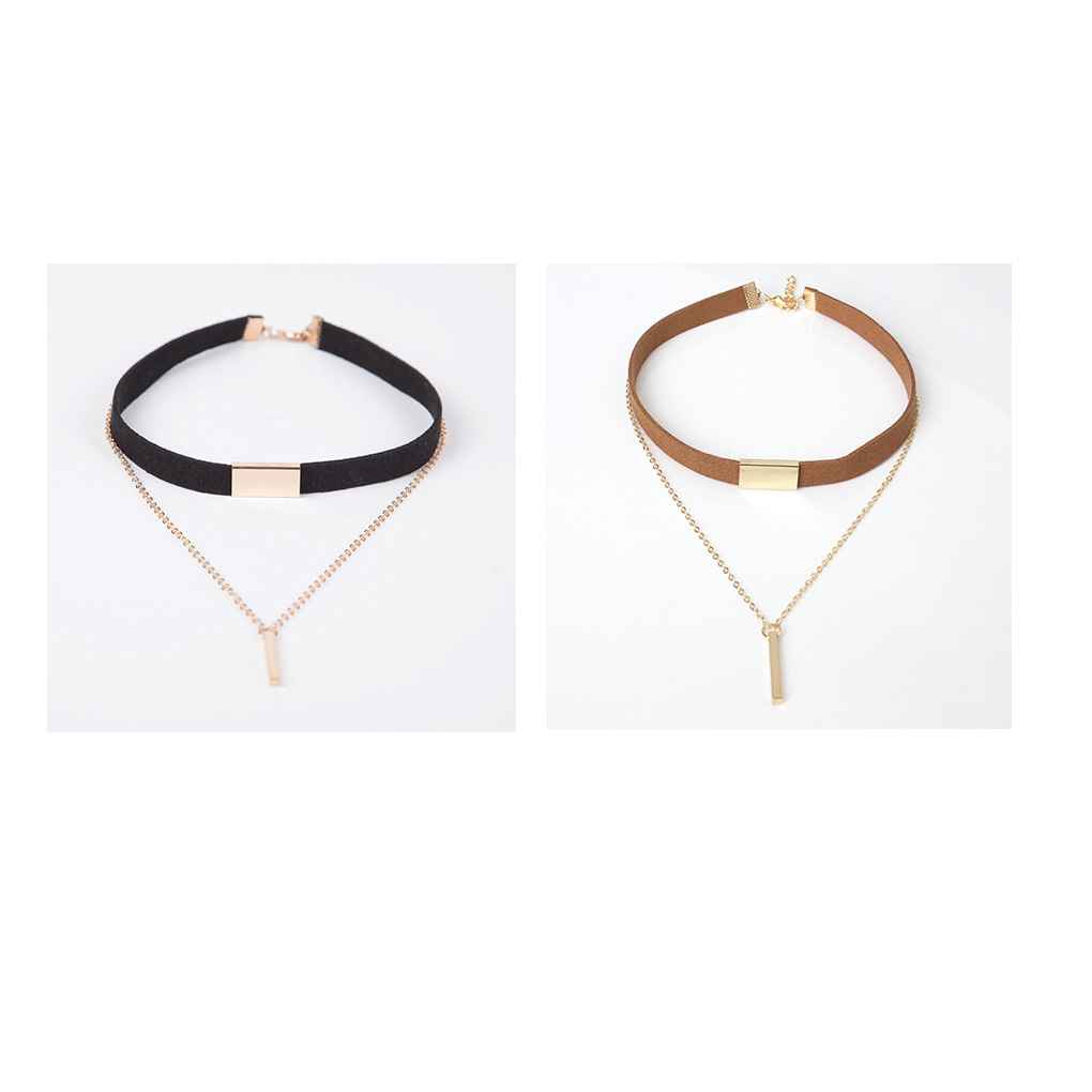 Fashion Choker Chain Strip Necklace Women Girls Double Chain Pendant Collar