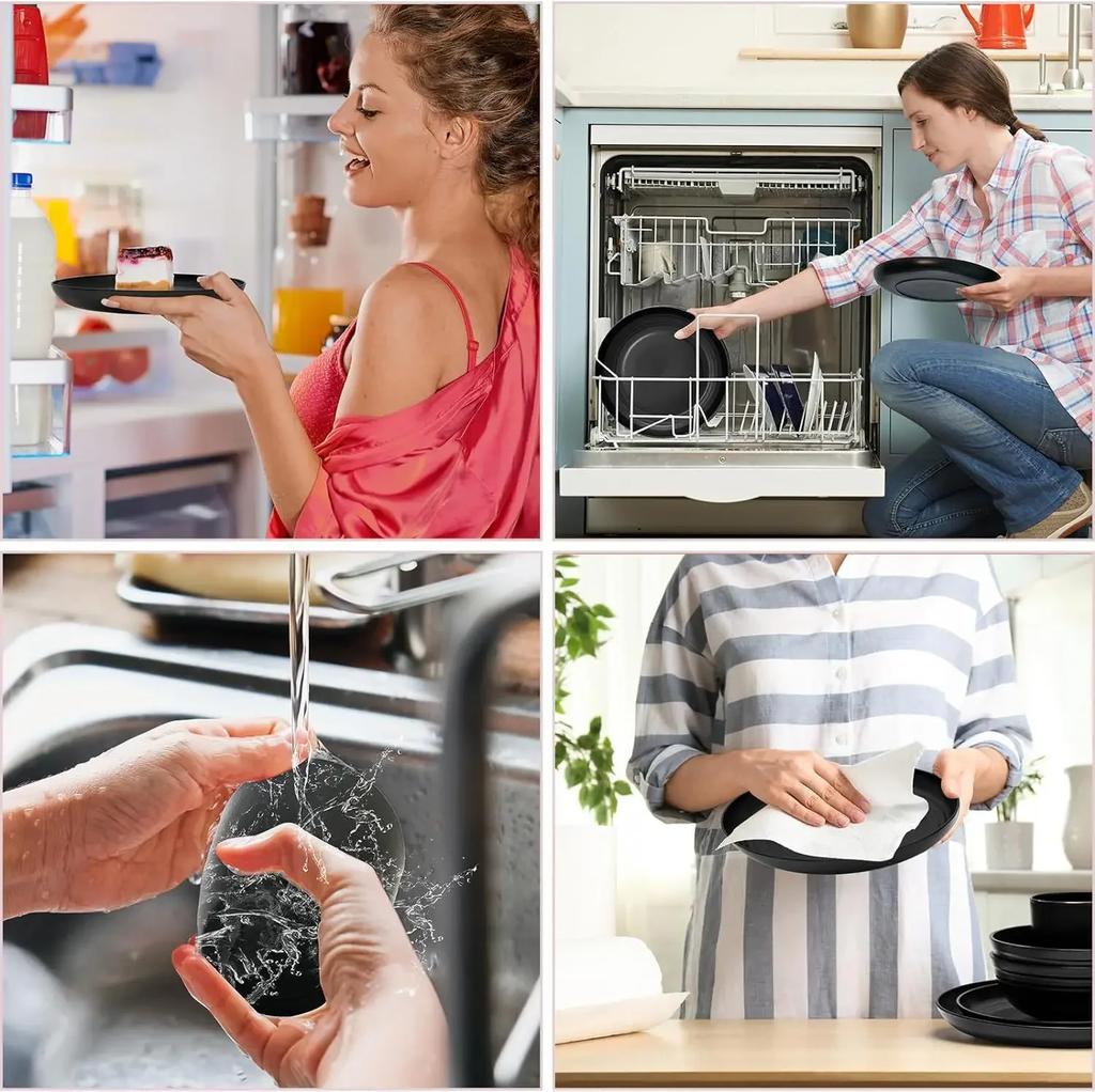 Black Wheat Straw PP Tableware, Household Plates, Soup Bowls, and Cups, Outdoor Gift Cutlery Set