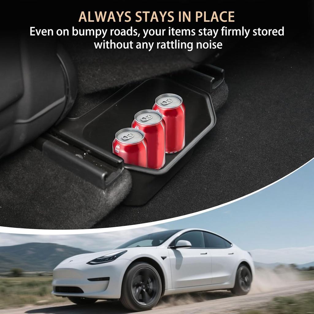Rear Center Console Trash Can Garbage Bin For Tesla Model Y Juniper 2025 2026, Anti-Slip & Durable Under Seat Storage Box Organizer With Lid Cover