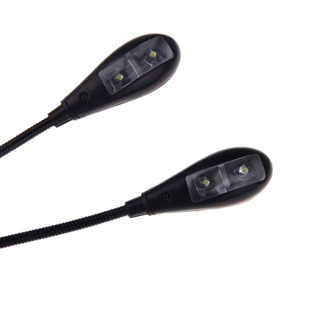 Black Clip On 2 Dual Arms 4 LED Flexible Book Music Stand Light Lamp