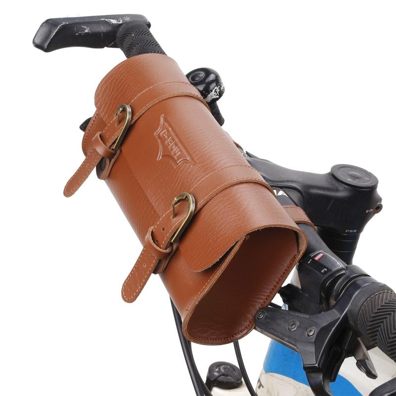 Motorcycle Handlebar Bag Saddlebag, PU Leather Handmade Motorcycle Fork Bag Roll, Durable Storage Tool Pouch with Straps