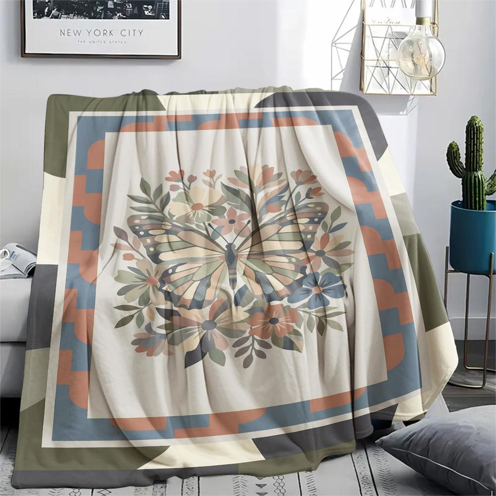 Modern Butterfly Print Flannel Blanket, High Quality Comfortable for All Seasons, Home Decor, Warmth and Comfort, Perfect for Christmas Gifts74