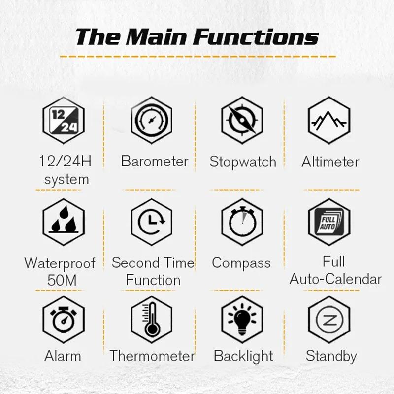 NORTH EDGE Men's Sports Digital Watches Business Luxury Watch For Men Waterproof 50M Altimeter Barometer Compass Luminous Clock