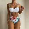 Kadın Halter Boyun Bölünmüş Bikini Retro Seksi Düz Renk Baskı Bikini Seti