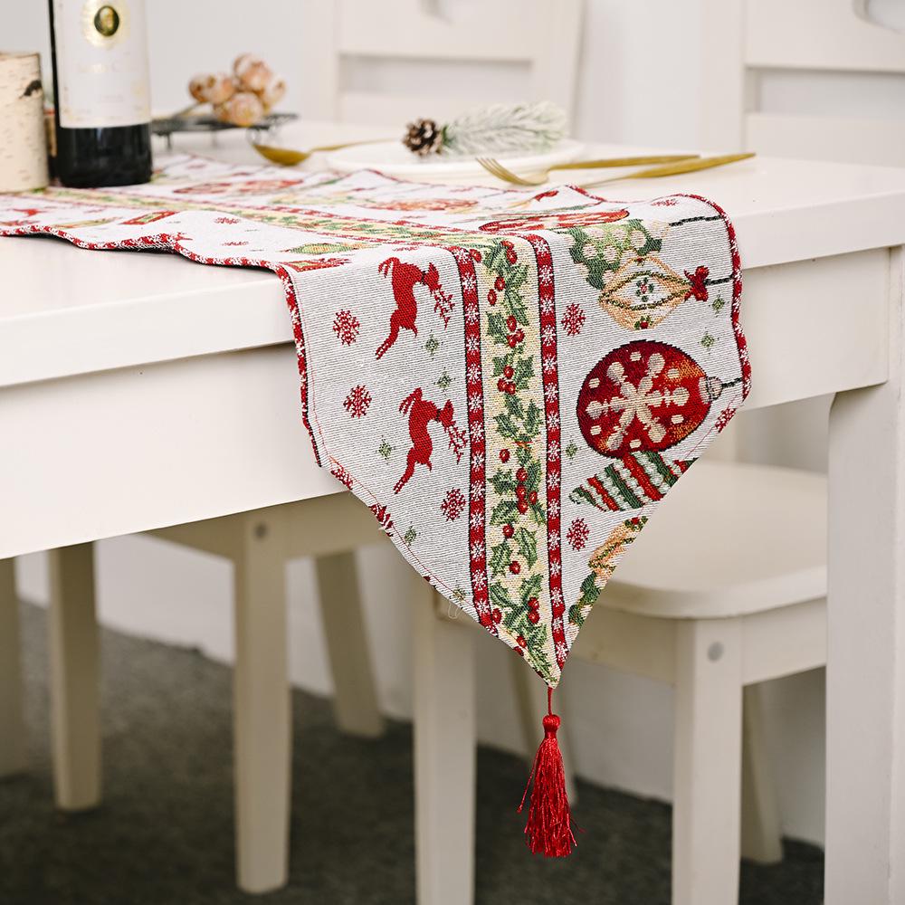 Christmas Party Tablecloth Snowman Santa Claus Table Runner Deer Xmas Tree Snowman Wedding Knitted Fabric Table Flag Home Decor