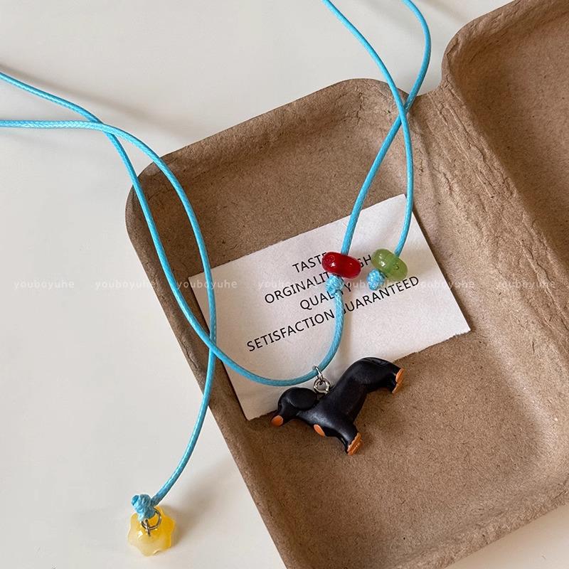 Adorable Puppy Pendant Necklace with Removable Leather Rope - Versatile Long Clavicle Chain for Women