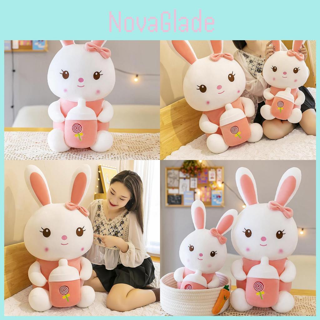 Cute Pink Bunny Plush Toy Featuring Adorable Bottle Rabbit Design For Kids Gifts And Sleep Pillows