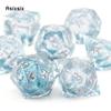 7 Pcs Transparent Blue Resin Flowing Sand White Number Sharp Edge Dice Polyhedral Dice Suitable For Dice PropBoard Game