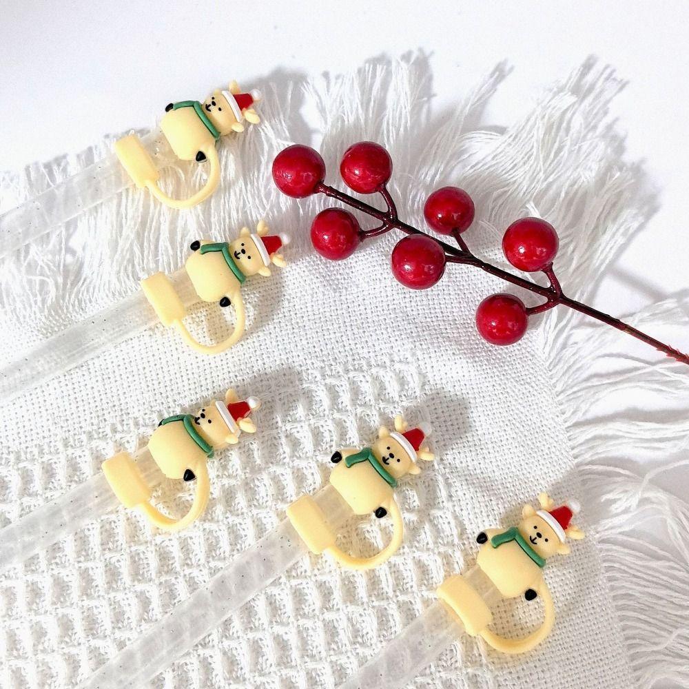 Opakovaně použitelná silikonová zátka na brčko Silikonové krytky na konce brček Nový uzávěr proti prachu na pití Vánoční dekorace