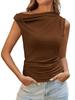 Damen Y2K Off-Shoulder Raffung Figurbetontes Tanktop Bateau-Ausschnitt Ausgeh-Shirt