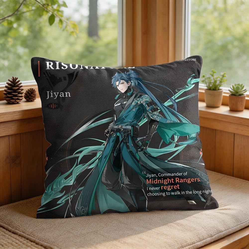 Ji Yan Wuthering Waves Cute Cushion Cover Square Short Plush Pillow Case Living Room Sofa Home Decor Funda X