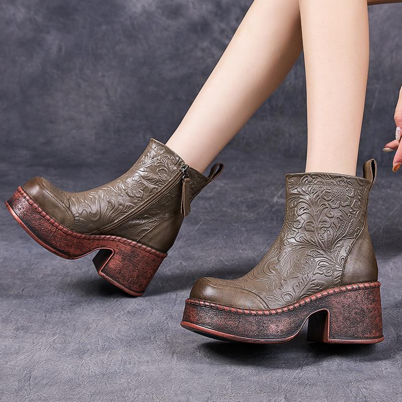 Fashion GKTINOO Women Motorcycle Boots Genuine Leather 2025 New Zip Round Toe Women Shoes Sewing Handmade Retro Platform Short Boots