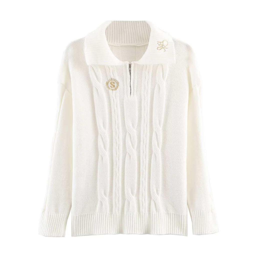 European Women's Autumn Embroidered Knit Pullover - Fashionable and Trendy Design