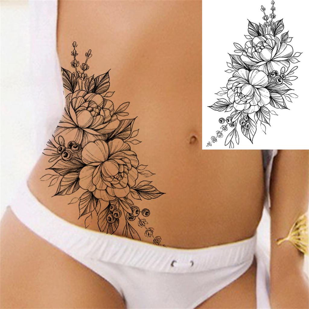 Realistic Sexy Peony Tattoos Temporary Women Adult Flower Arm Tattoos Sticker Waterproof Fake Floral Bloosom Body Leg Art Tatoos