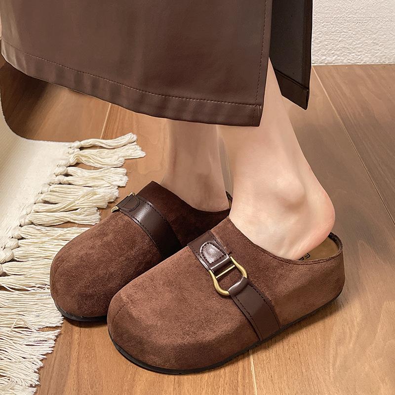 

2025 весна новые полуботинки тобокен женские на платформе одна педаль сумка головка полутапочки популярная женская обувь 40 темно-коричневого